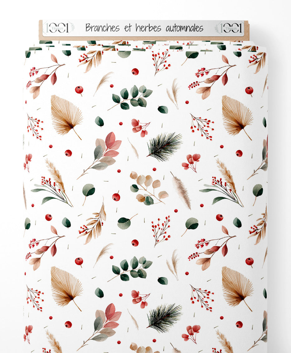 Tissu - Branches et herbes automnales