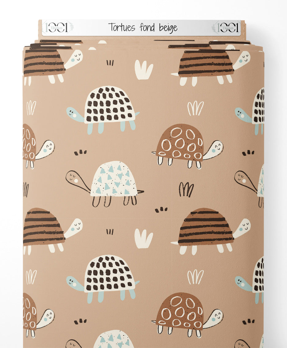 Tissu - Tortues sur fond beige