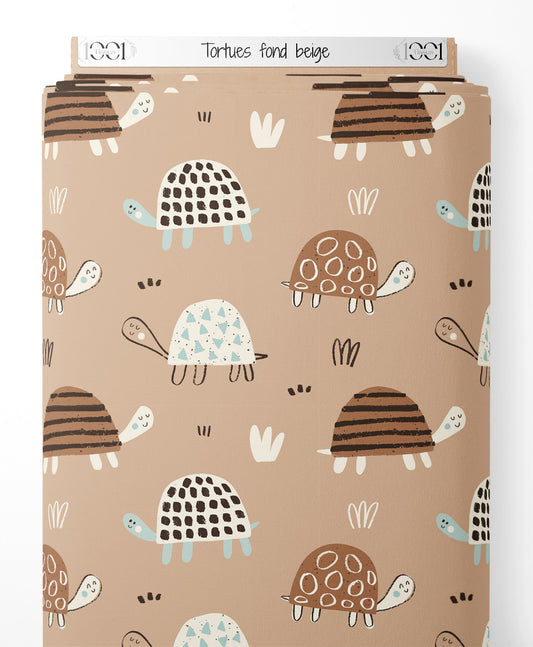 Tissu - Tortues sur fond beige