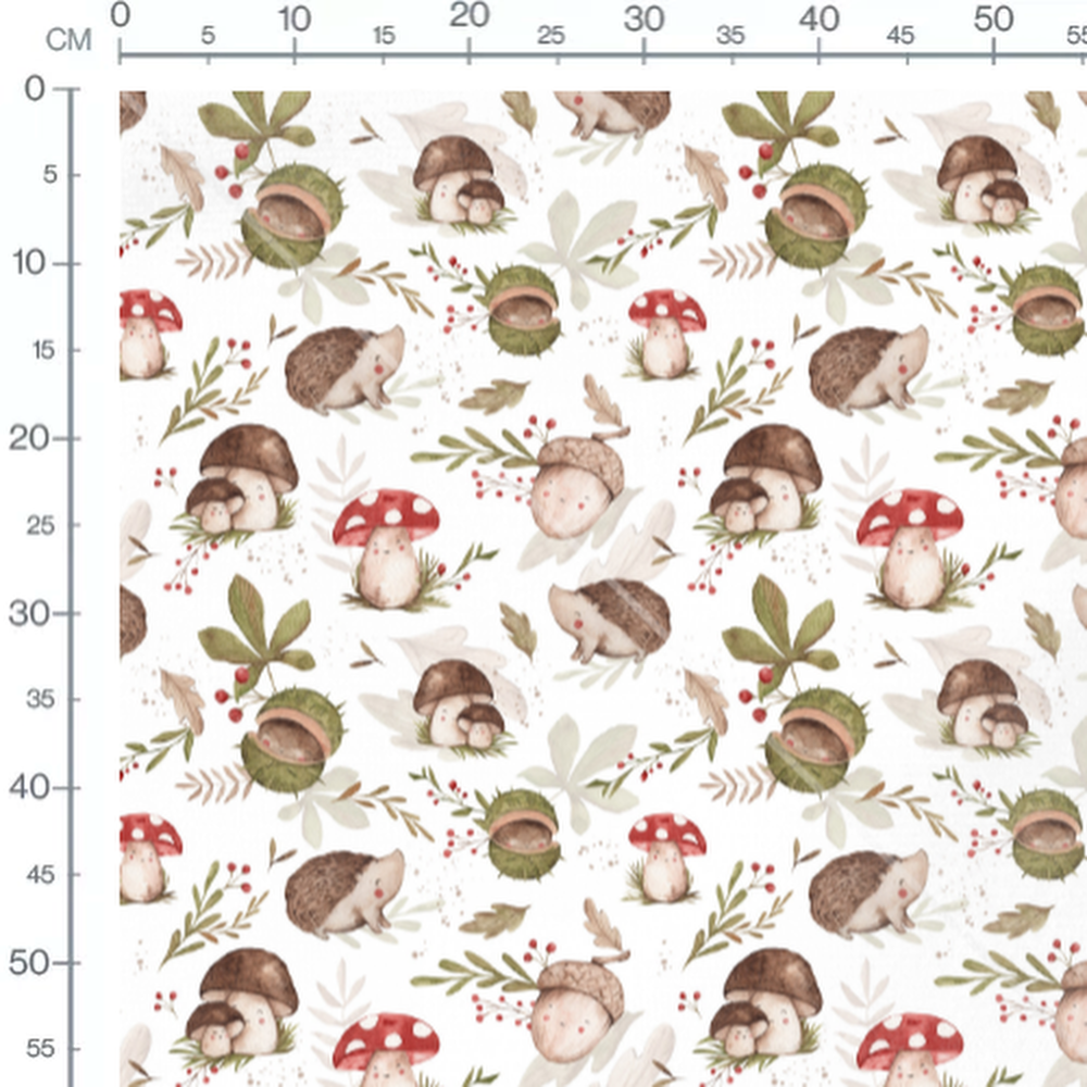 Tissu - Hérissons et champignons blanc 2