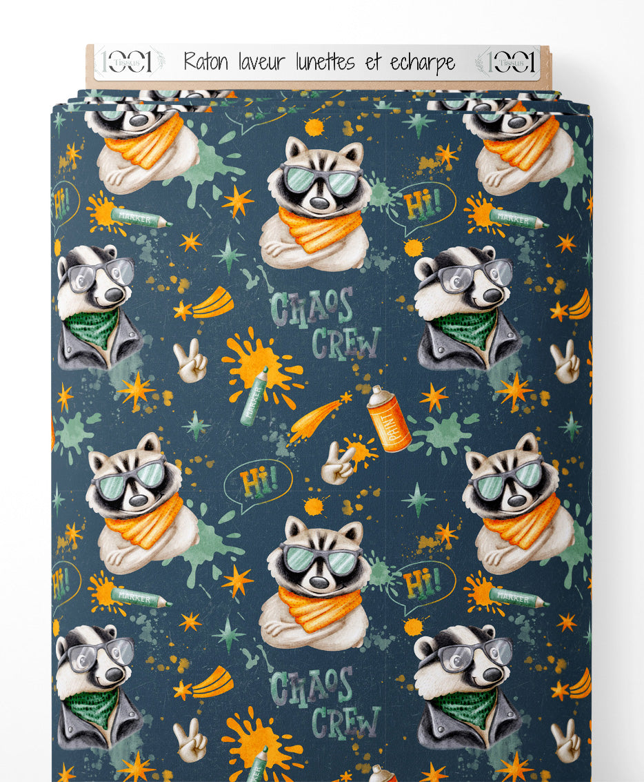 Tissu - Raton laveur lunettes et écharpe