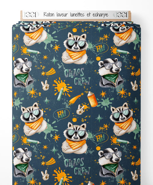 Tissu - Raton laveur lunettes et écharpe