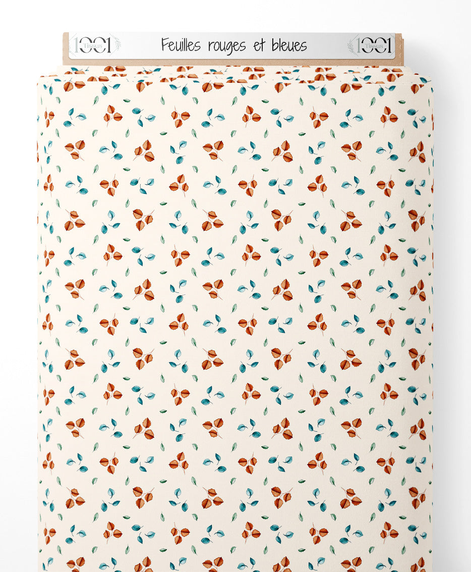 Tissu - Feuilles rouges et bleues