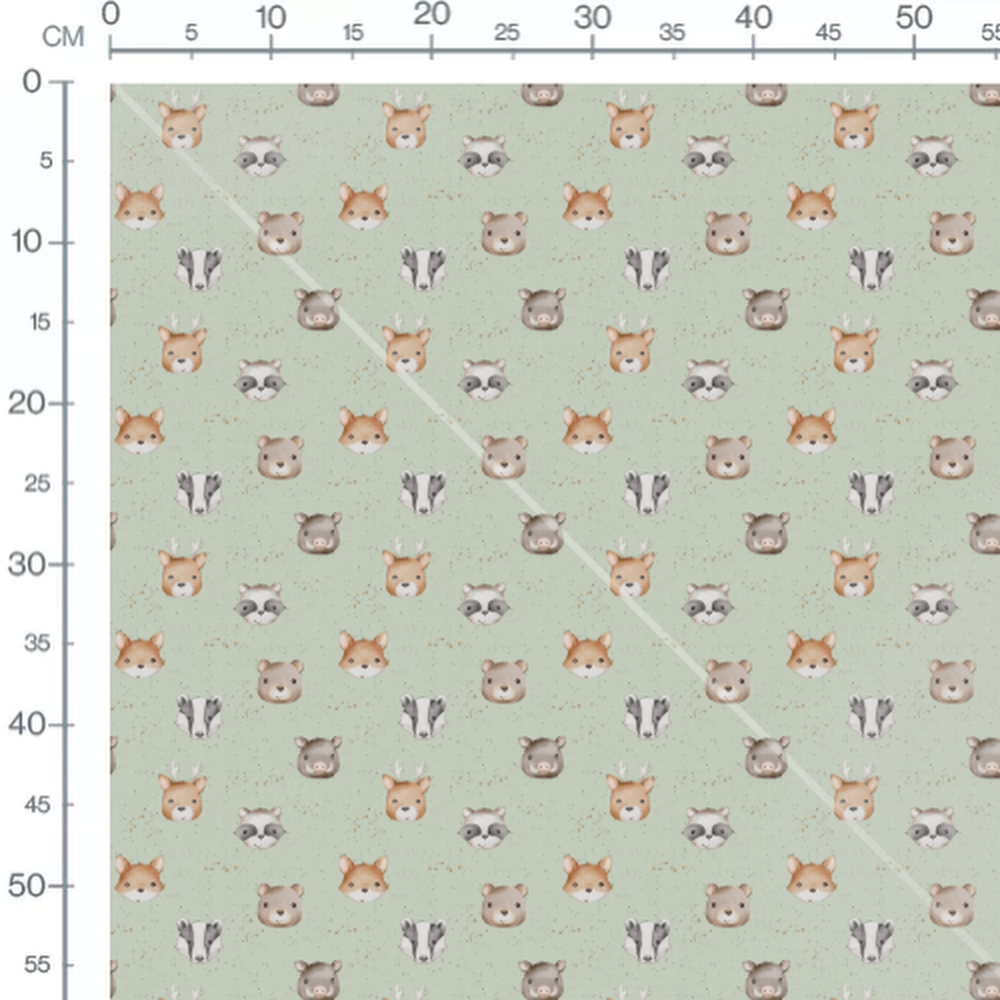 Tissu - Têtes d'animaux sur fond vert