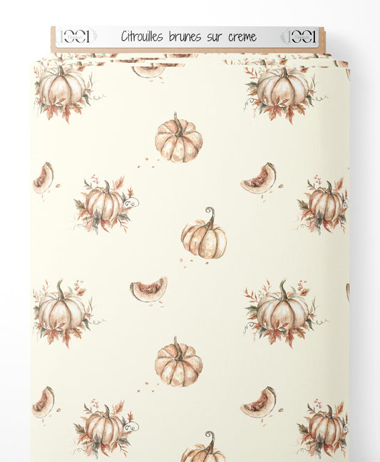 Tissu - Citrouilles brunes sur crème