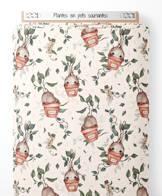 Tissu - Plantes en pots souriantes