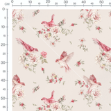 Tissu - Oiseaux roses sur fond beige