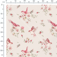 Tissu - Oiseaux roses sur fond beige