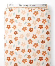 Tissu - Fleurs orange et beige
