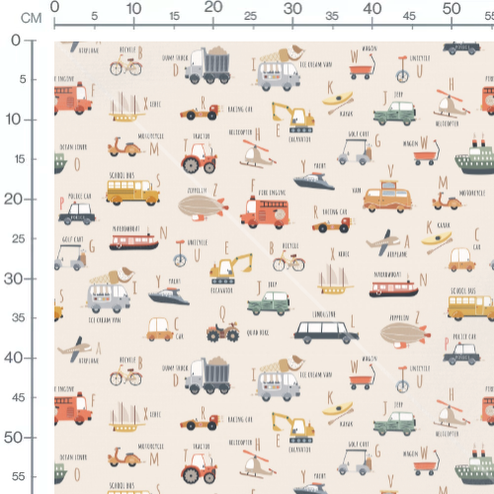 Tissu - Véhicules doux sur beige