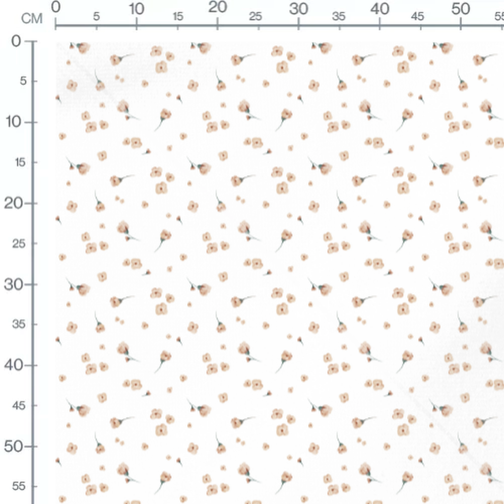 Tissu - Fleurs beige sur fond blanc 2