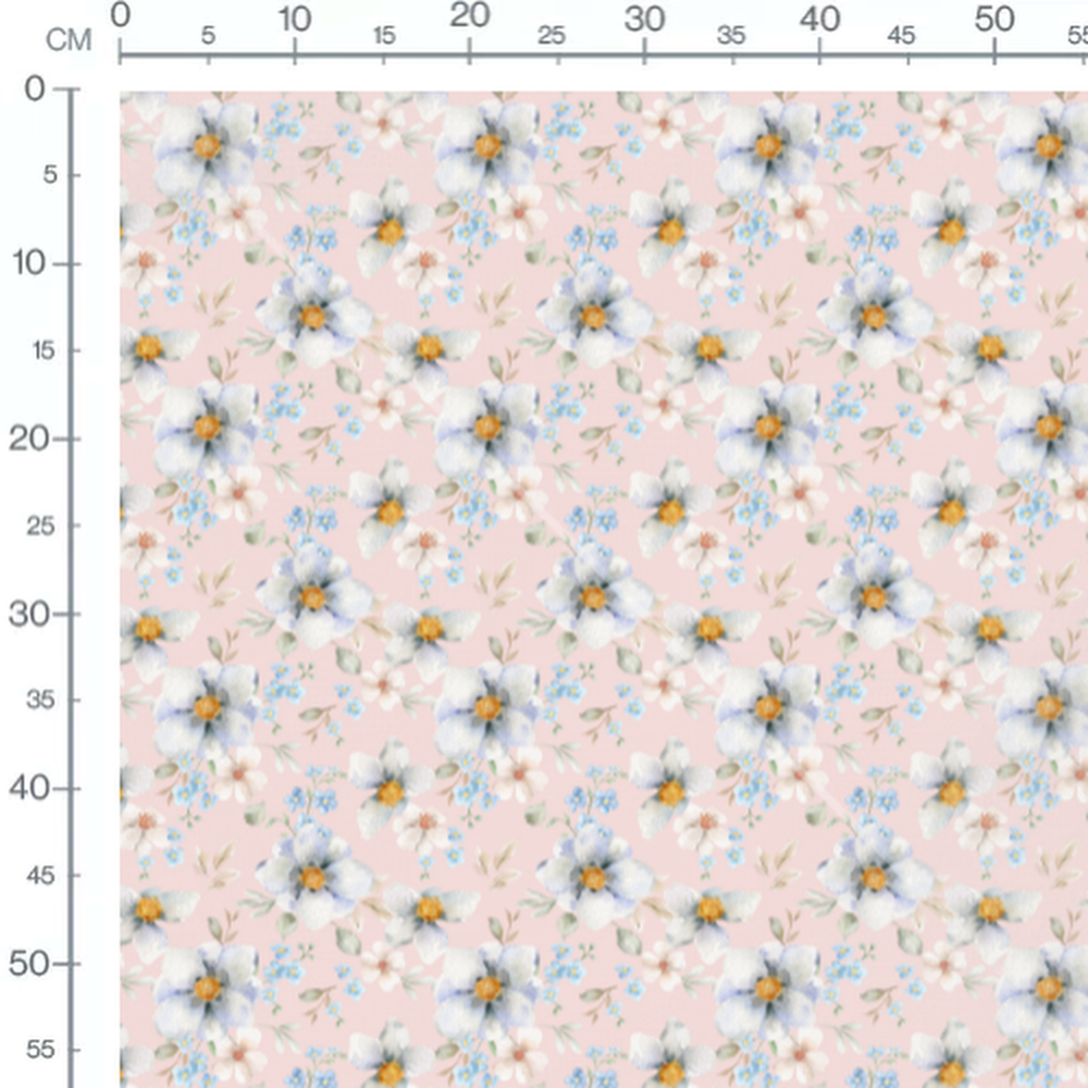 Tissu - Fleurs blanches et bleues vives