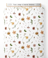 Tissu - Fleurs orange et marron texturées