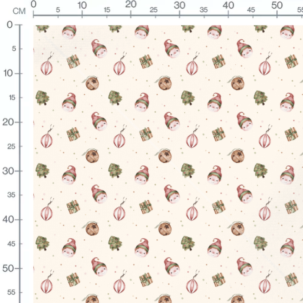 Tissu - Lutins sur fond crème festif