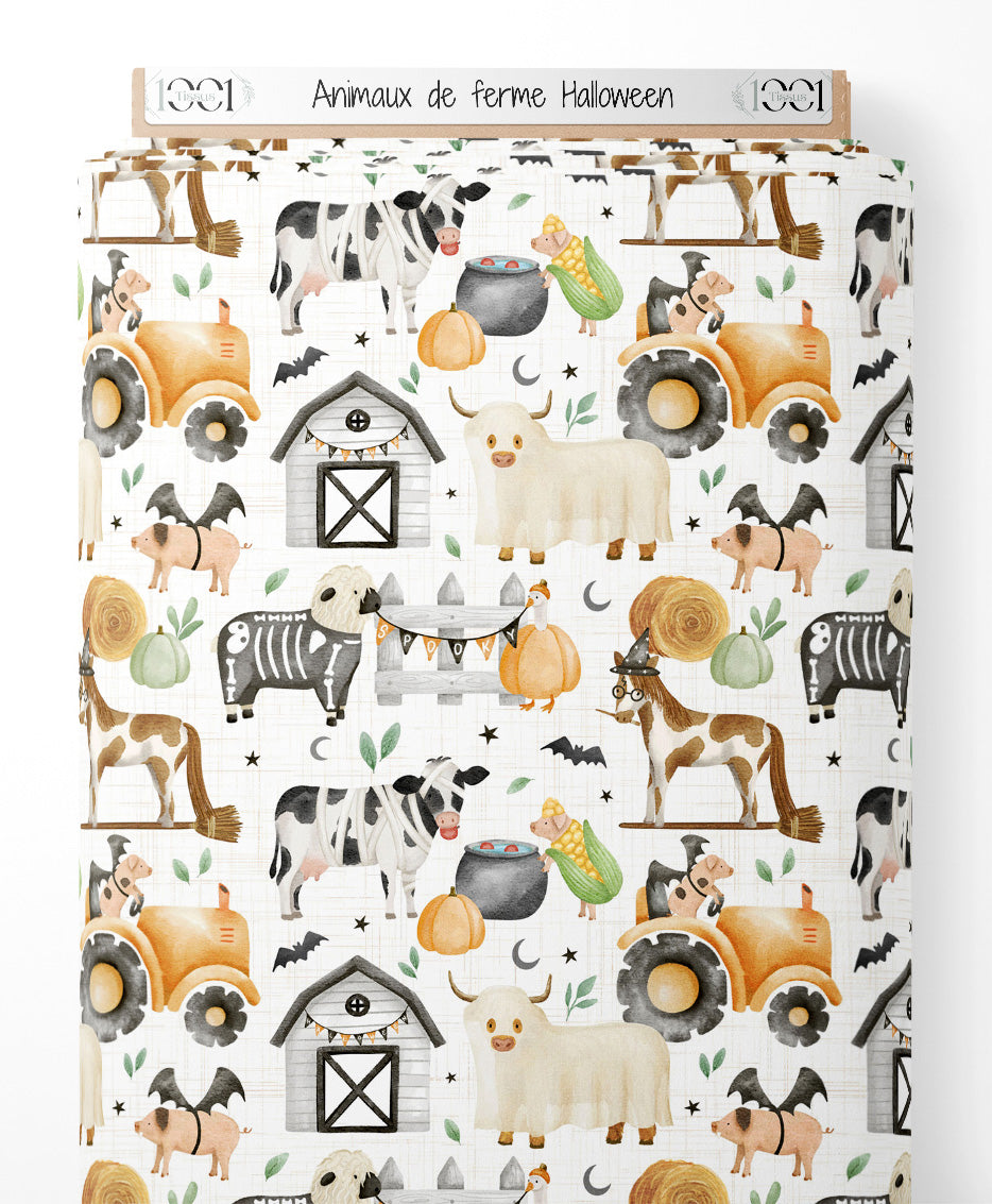 Tissu - Animaux de ferme Halloween