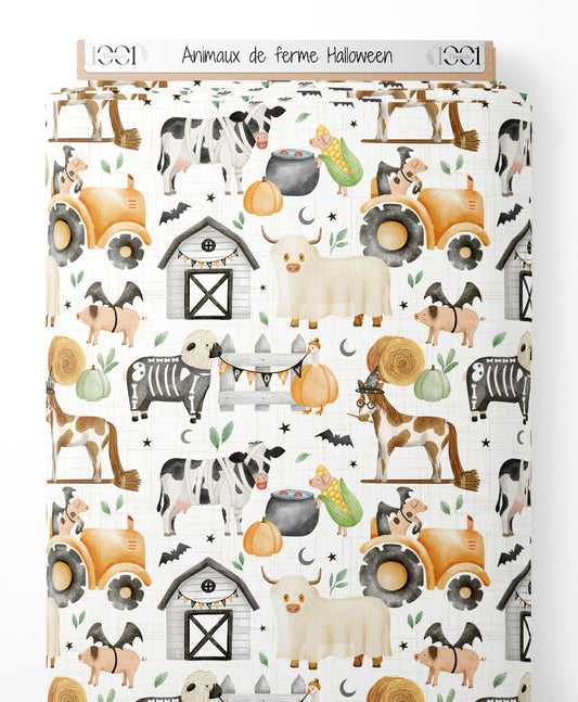 Tissu - Animaux de ferme Halloween