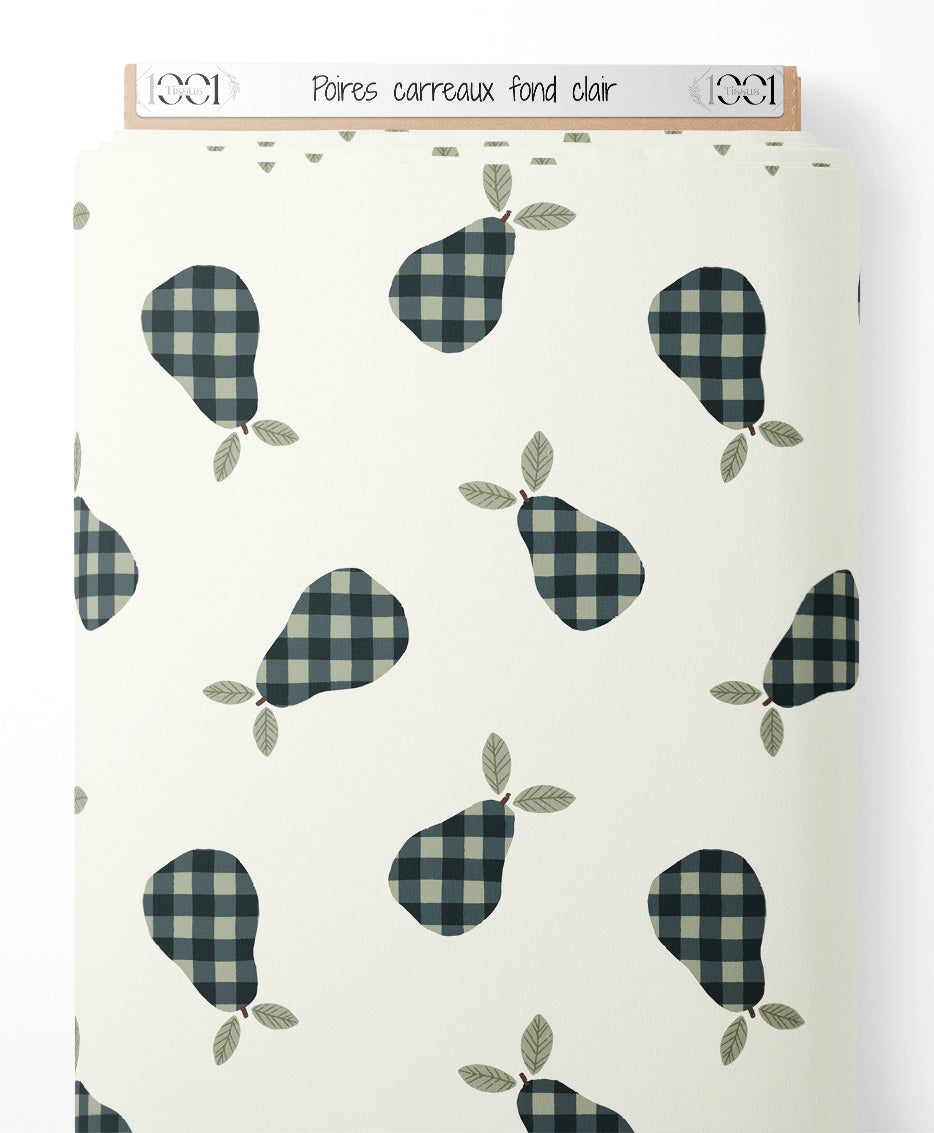 Tissu - Poires carreaux sur fond clair