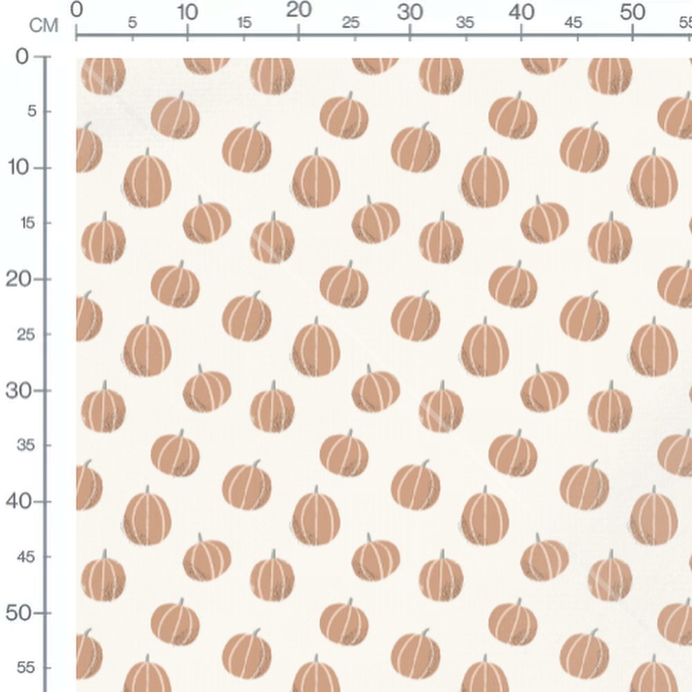 Tissu - Citrouilles beige sur fond crème