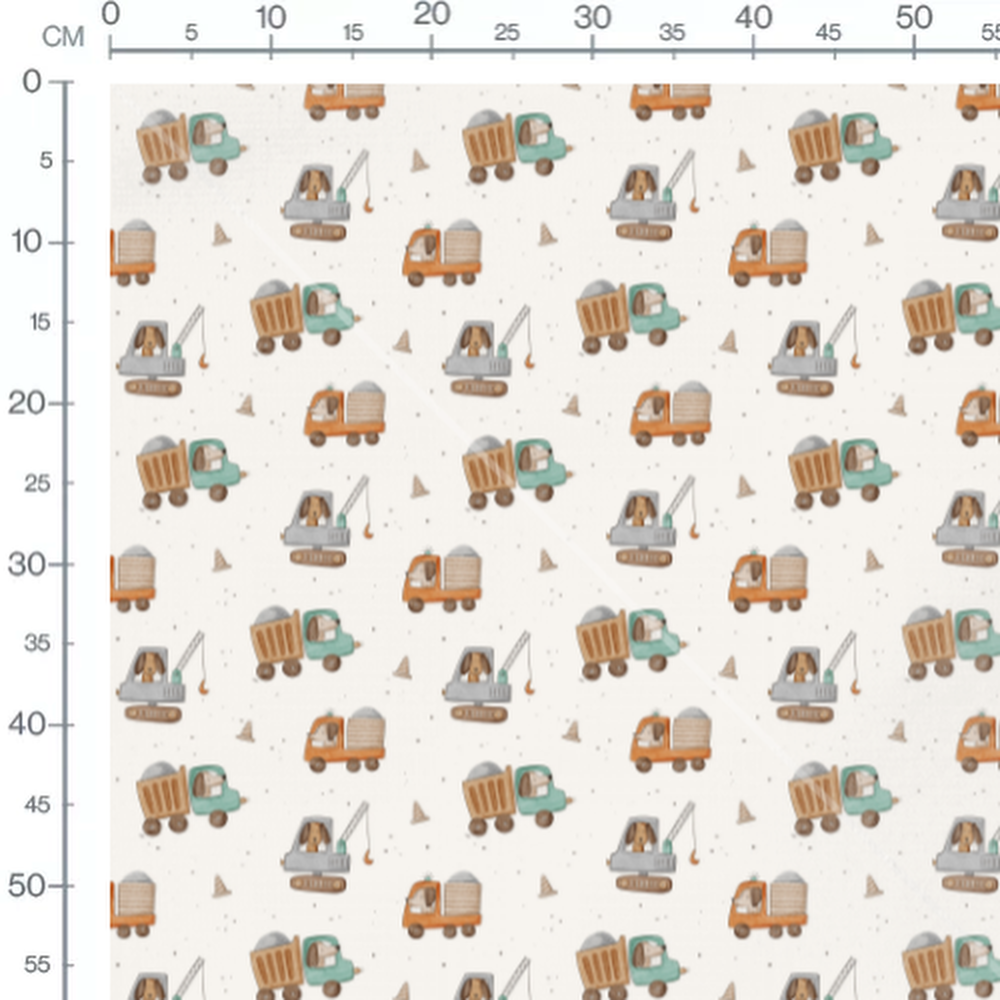 Tissu - Chiens dans camions colorés