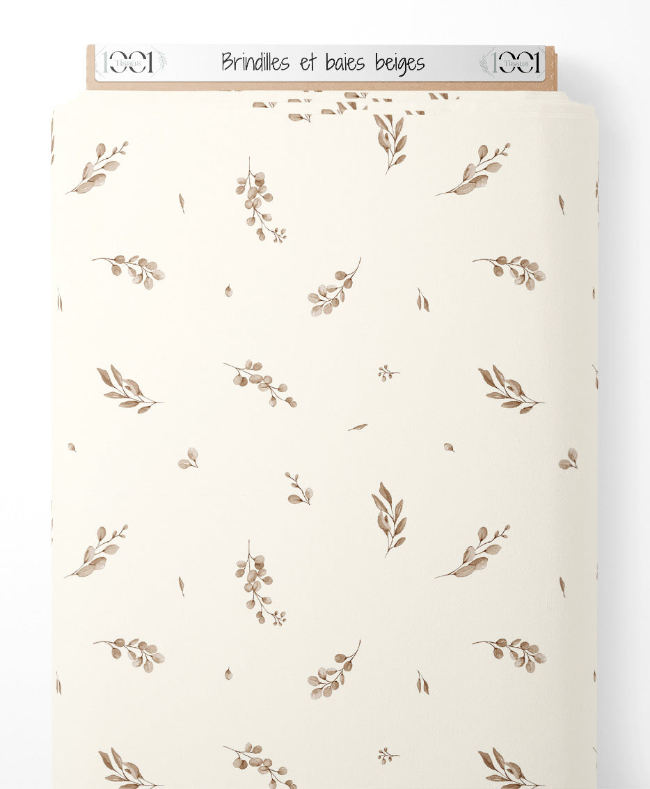 Tissu - Brindilles et baies beiges