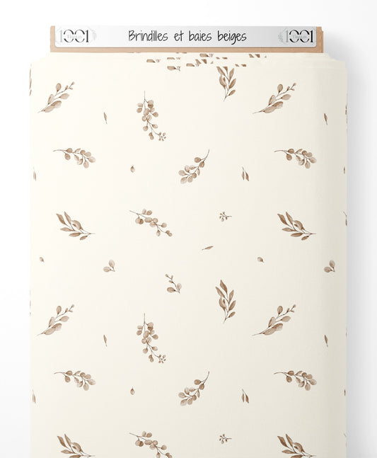 Tissu - Brindilles et baies beiges