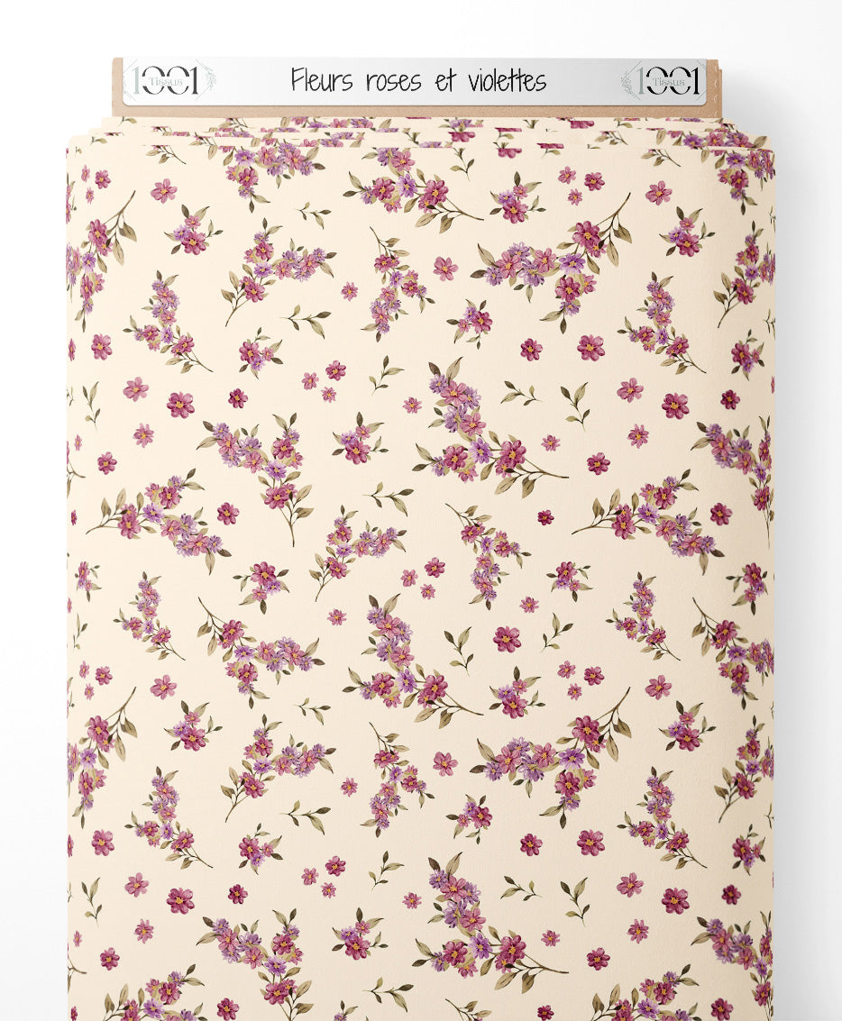 Tissu - Fleurs roses et violettes