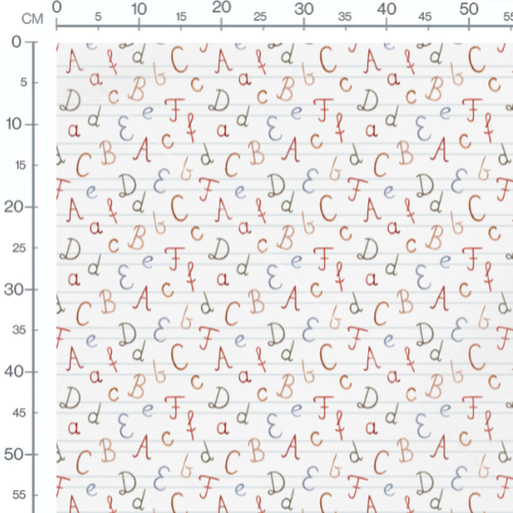 Tissu - Lettres multicolores sur fond ligné