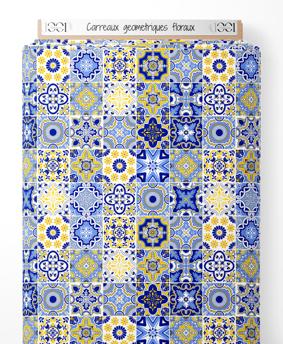 Tissu - Carreaux géométriques floraux