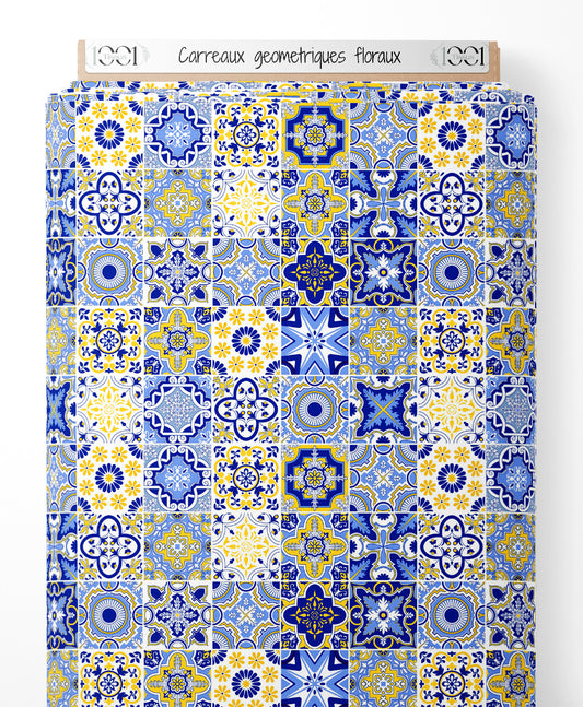 Tissu - Carreaux géométriques floraux
