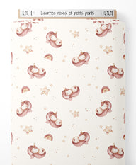 Tissu - Licornes roses et petits points