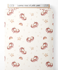 Tissu - Licornes roses et petits points