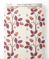 Tissu - Fleurs et fraises roses