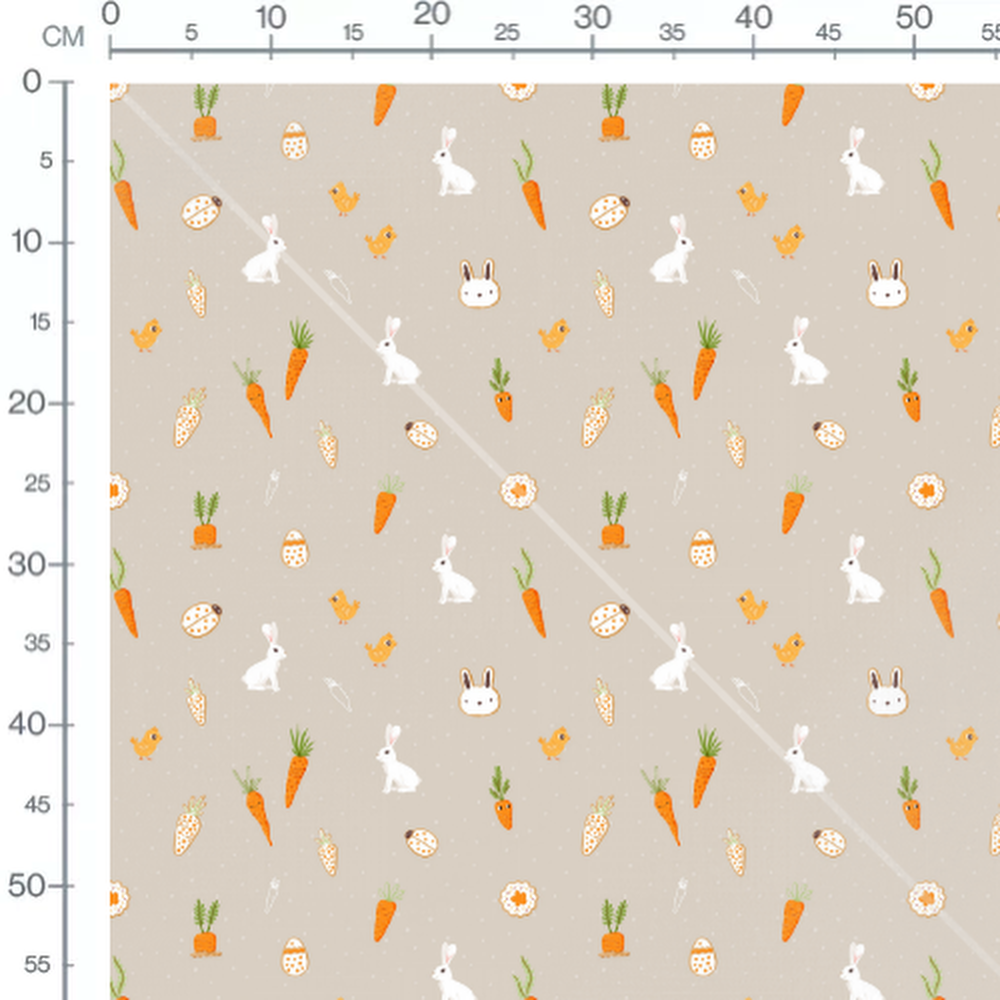 Tissu - Lapins et carottes sur beige