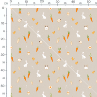 Tissu - Lapins et carottes sur beige
