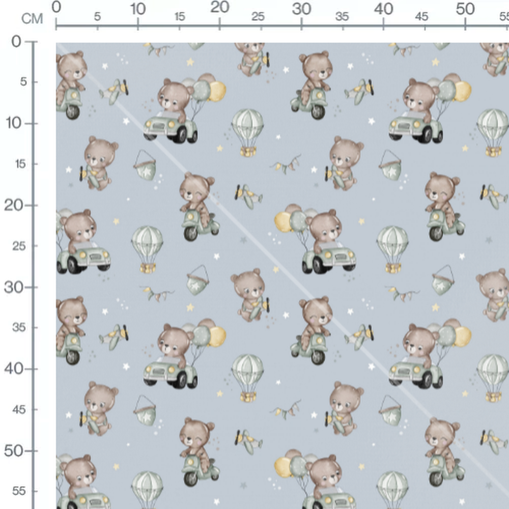 Tissu - Oursons et véhicules bleus