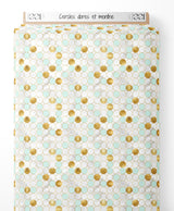 Tissu - Cercles dorés et menthe