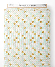 Tissu - Cercles dorés et menthe