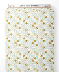 Tissu - Cercles dorés et menthe