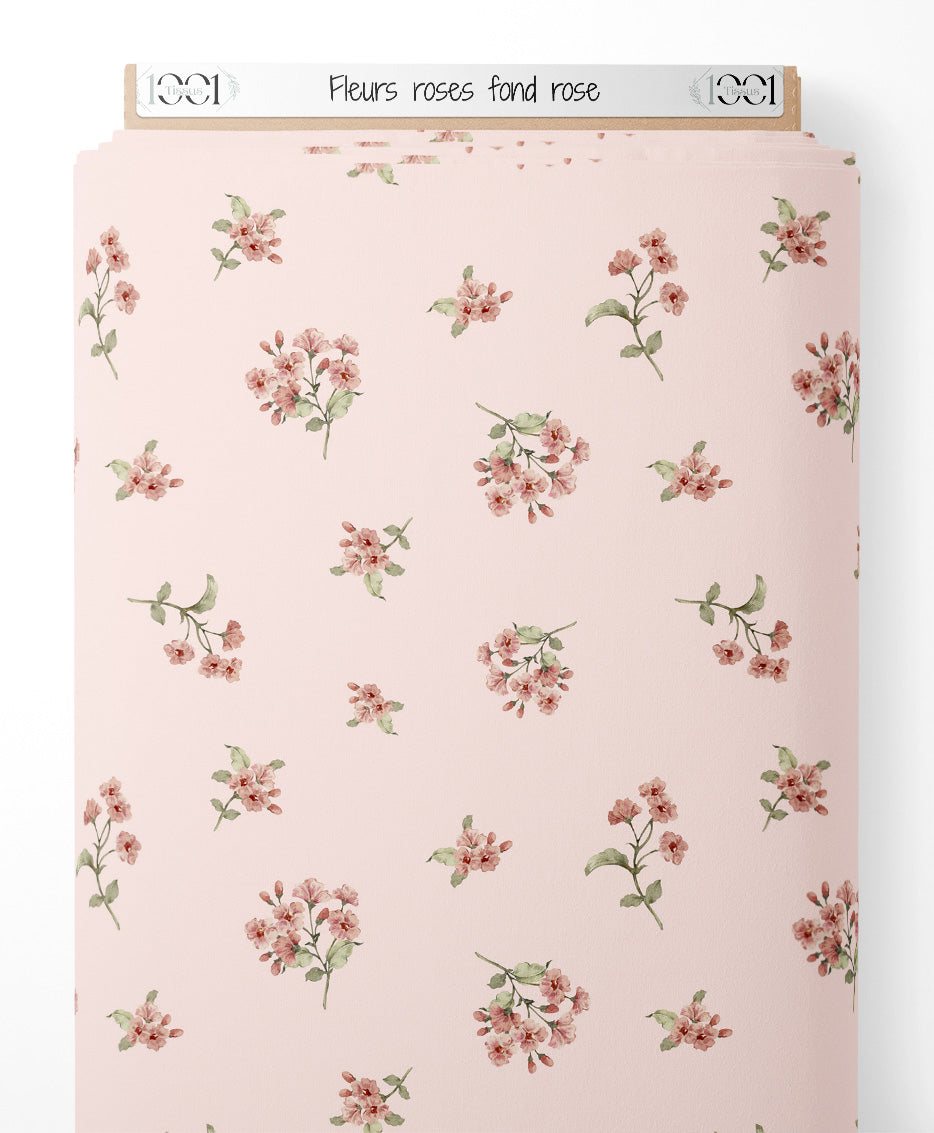 Tissu - Fleurs roses sur fond rose