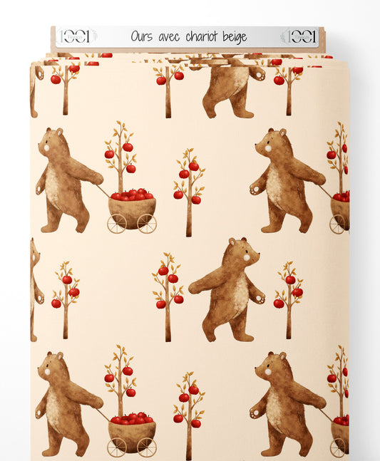 Tissu - Ours avec chariot beige