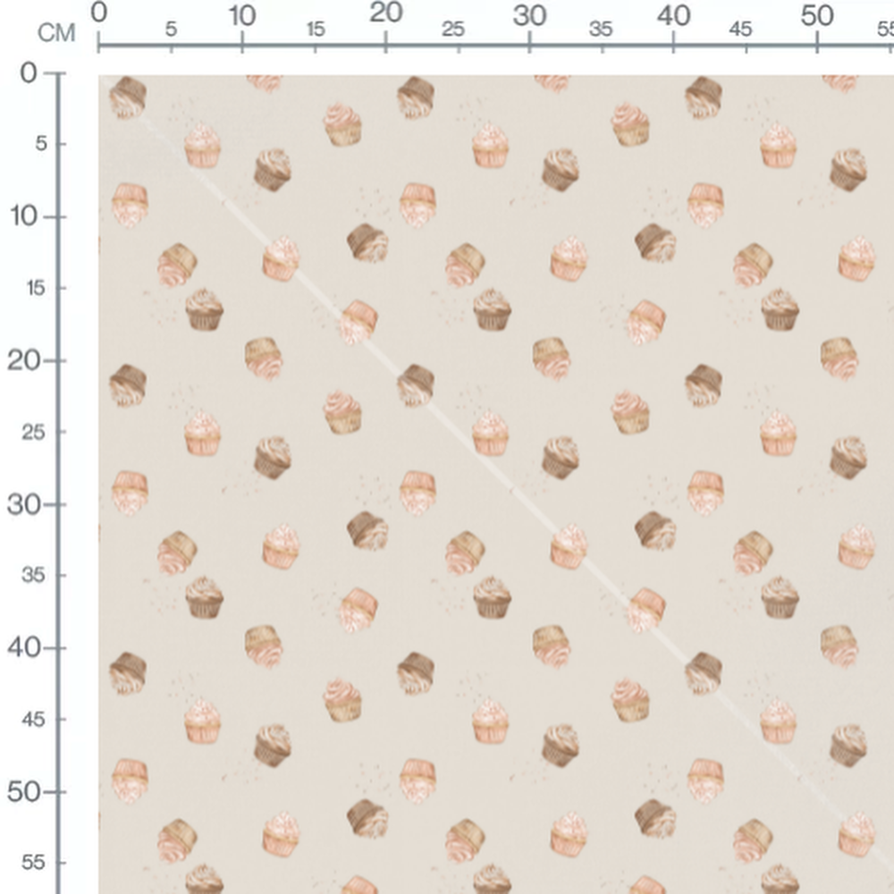 Tissu - Cupcakes sur fond beige
