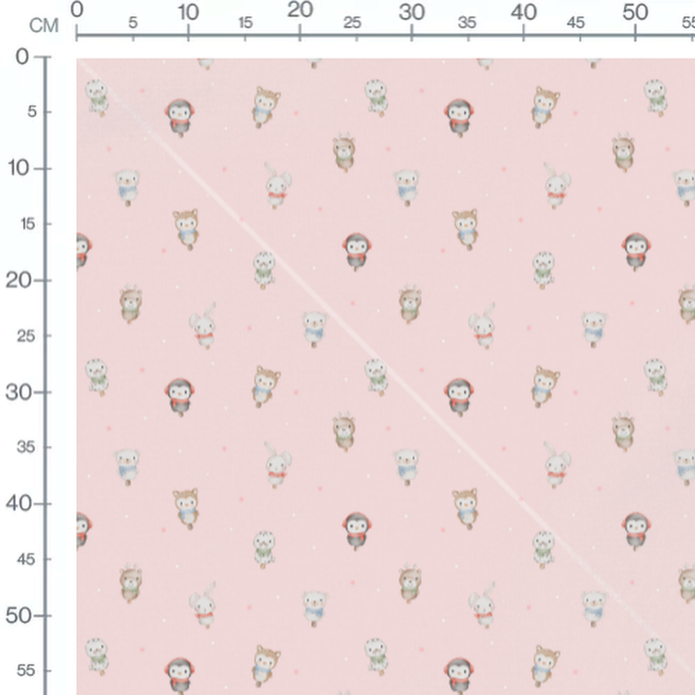 Tissu - Animaux mignons fond rose