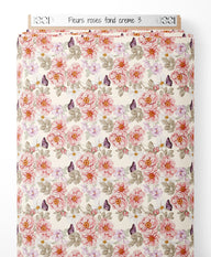 Tissu - Fleurs roses sur fond crème 3