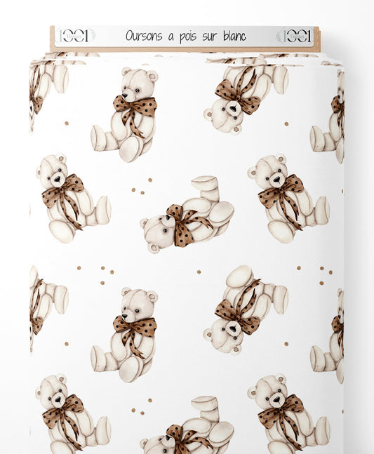 Tissu - Oursons à pois sur blanc