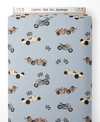 Tissu - Courses sur fond bleu dynamique