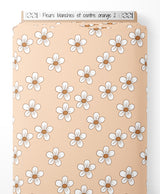 Tissu - Fleurs blanches et centre orange 2