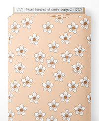 Tissu - Fleurs blanches et centre orange 2