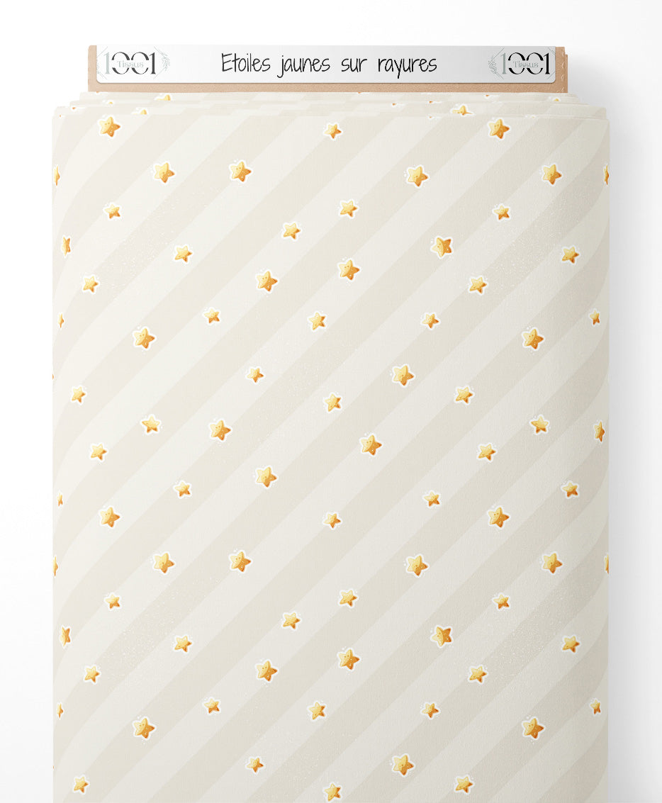 Tissu - Étoiles jaunes sur rayures