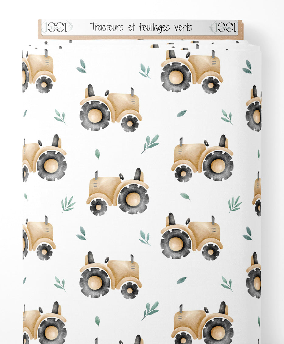 Tissu - Tracteurs et feuillages verts