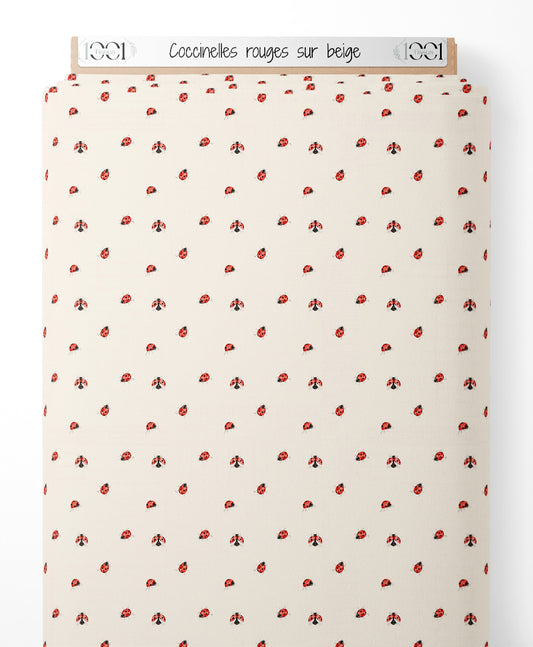 Tissu - Coccinelles rouges sur beige
